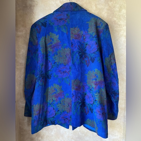 Fox Run Vintage Vibrant Blue Corduroy Floral Sport Coat Blazer 80s Size 15/16 - Picture 2 of 10